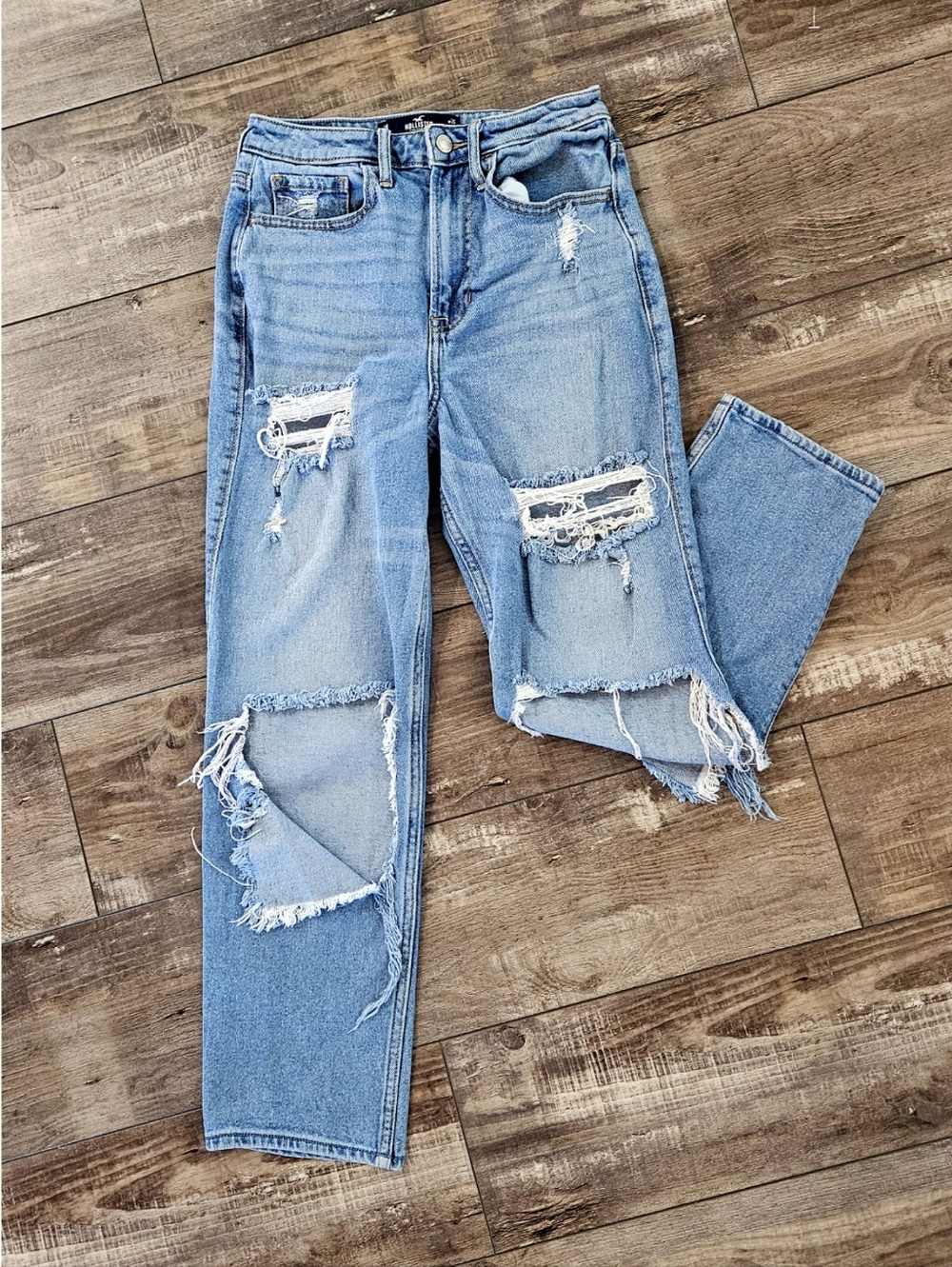 Hollister Light Blue Distressed Straight Leg Jeans